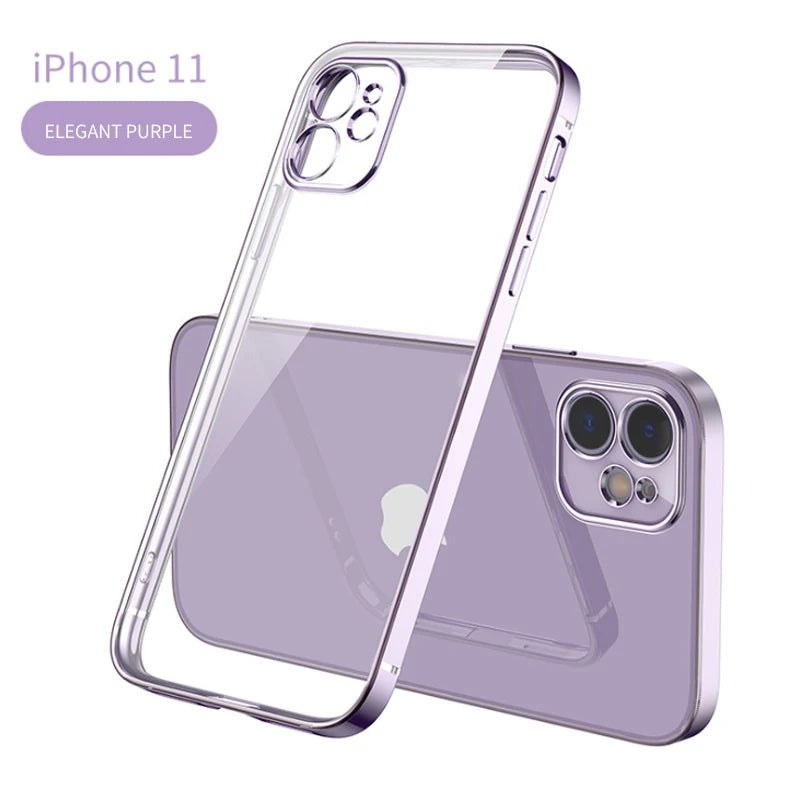 New Square Plating Soft Case For iPhone 11 Pro 11Pro Max Transparent Clear Phone Case Cover