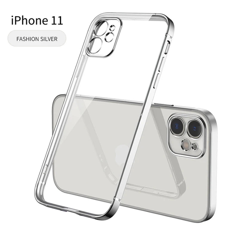 New Square Plating Soft Case For iPhone 11 Pro 11Pro Max Transparent Clear Phone Case Cover