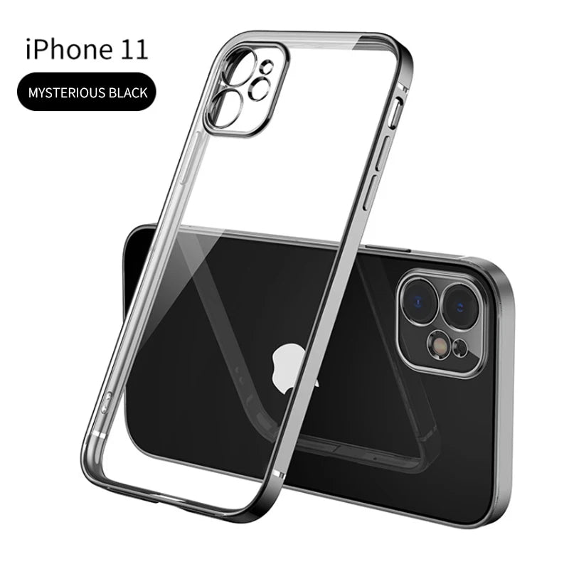 New Square Plating Soft Case For iPhone 11 Pro 11Pro Max Transparent Clear Phone Case Cover