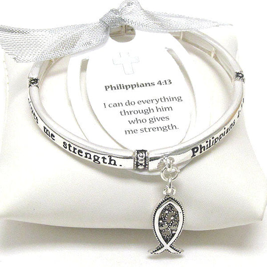 RELIGIOUS INSPIRATION MESSAGE STRETCH BRACELET - PHILIPPIANS 4:13 -