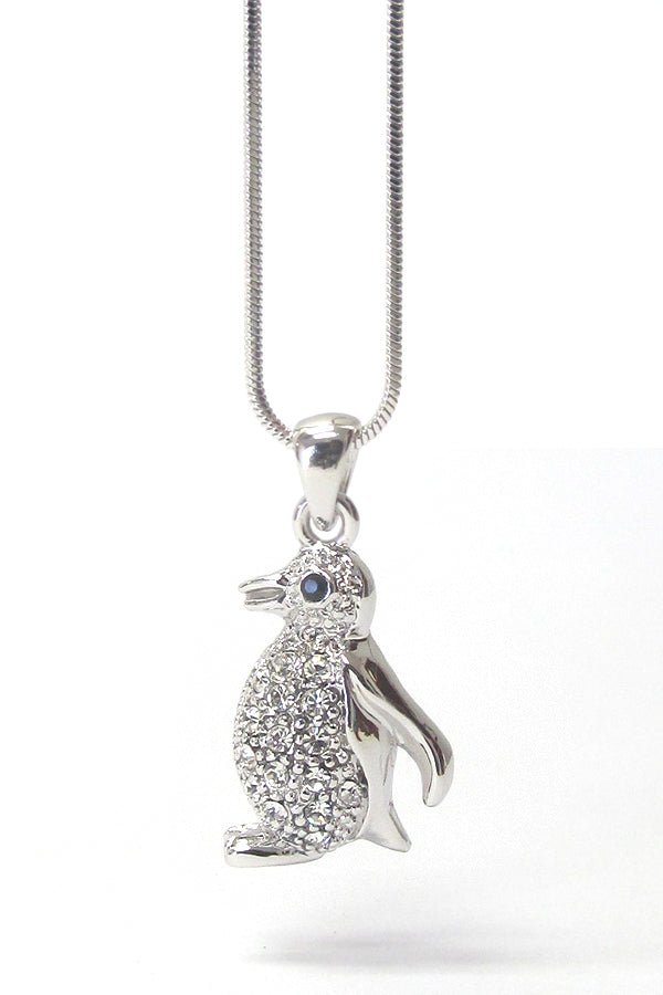 WhiteGold Plating Crystal Penguin Pendant Necklace